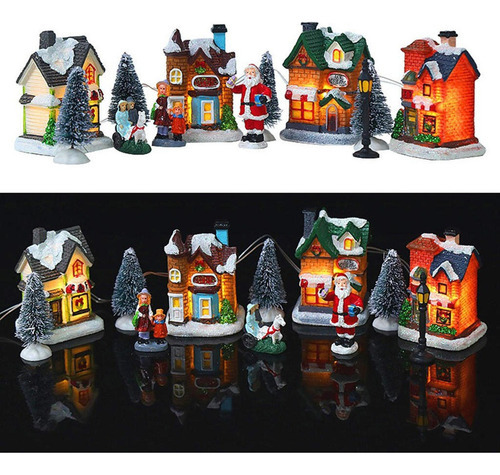 Casas De Vila De Natal, Enfeite De Natal De Resina Com Luz - Imagem 7