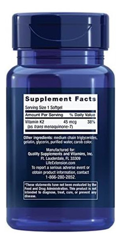 Life Extension Baixa Dose De Vitamina K2 45 Mcg Suporta Saú - Imagem 2