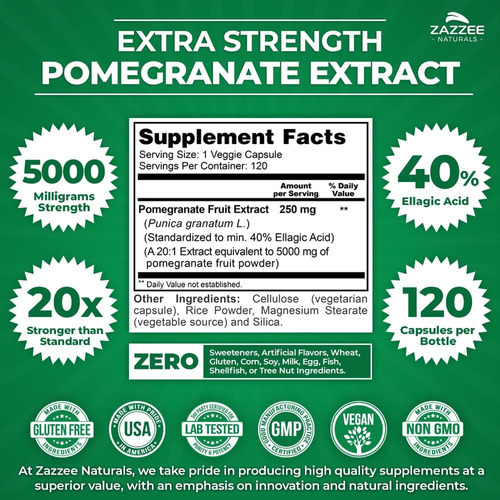 Extrato De Romã De Força Extra Zazzee 20: 1, 5000 Mg De Forç - Imagem 3