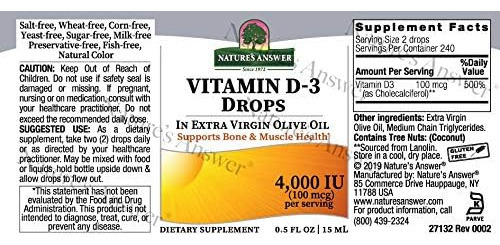 Natures Answer Vitamina D-3 Gotas 4000 Ui 0,5 Onça Líquida - Imagem 2