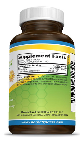 Herbalxpress Vitamina D (como Colecalciferol) 1.500 Ui (100 - Imagem 2