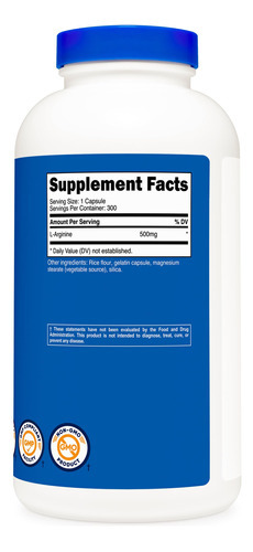 Suplemento Nutricost L-arginina 500 Mg 300 Cápsulas Gluten F - Imagem 5