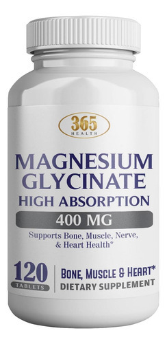 365 Glicinato De Magnésio Da Saúde, 400 Mg Por Porção, 120 C