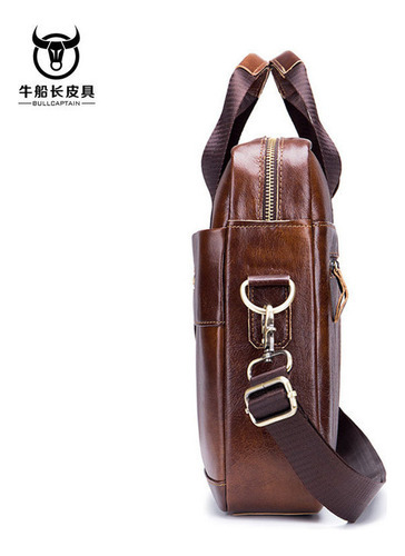 Bolsa Tiracolo Masculina De Couro Para Laptop Bullcaptain - Imagem 3