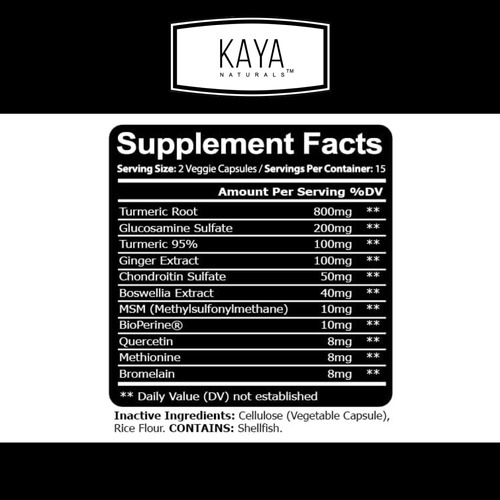 Kaya Naturals Platinum Mobility Açafrão - Bioperina, Glucosa - Imagem 2