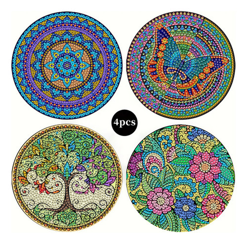 P35e 4peças Mesa Madeira Com Mandala Pintura De Diamante - Imagem 9