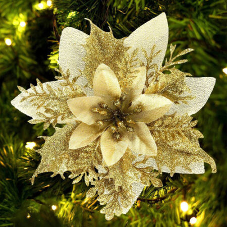 30 Peças De Flores De Natal Artificiais Douradas Brilhantes - Imagem 2