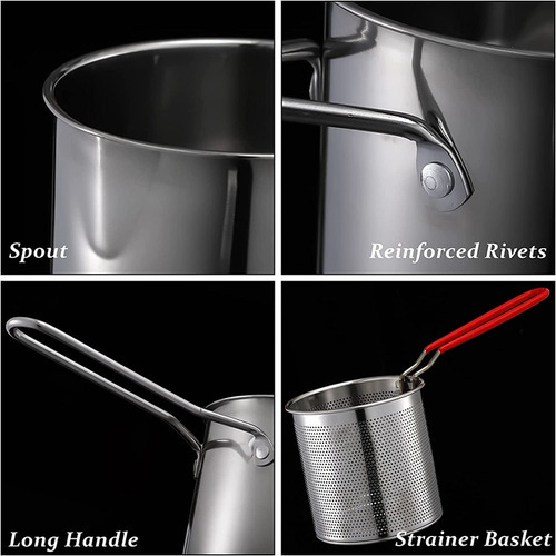 Panela De Fritura Profunda Com Filtro, Cesta Tong Stainless - Imagem 4