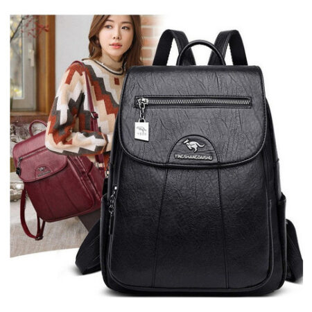 Mochila Feminina De Couro Pu Vintage - Imagem 2