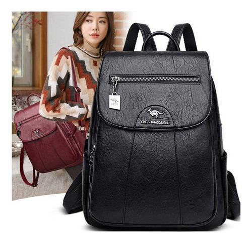 Mochila Feminina De Couro Pu Vintage - Imagem 2