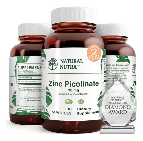 Natural Nutra Zinc Picolinate 30 Mg, Dupla Força, Cru E Puro