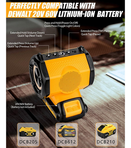 Alto-falante Portátil Sem Fio Bluetooth Sem Fio Para Dewalt - Imagem 5