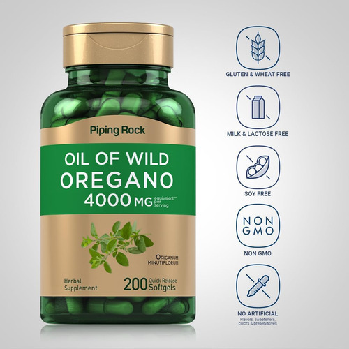 Cápsulas De Óleo De Orégano Piping Rock 4000mg | 200 Comprim - Imagem 3