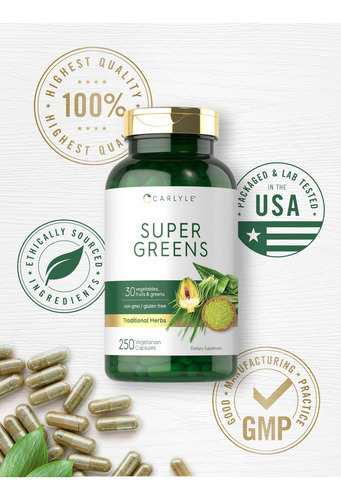 Suplemento Carlyle Super Greens Em Cápsulas 250 Unidades - Imagem 6