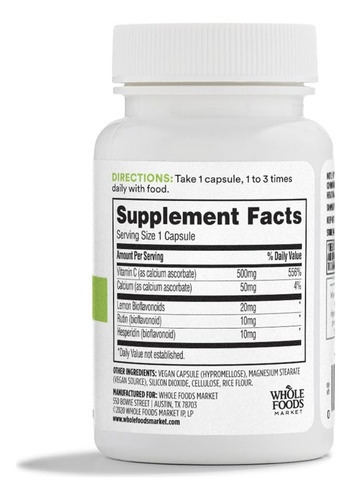Suplemento 365 Da Whole Foods Market Vitamin C Complex 60 Ca - Imagem 2