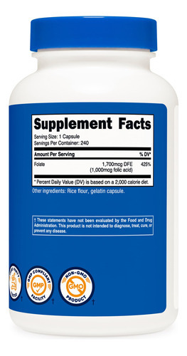 Suplemento Nutricost Ácido Fólico (vitamina B9) 1000mcg 240 - Imagem 4
