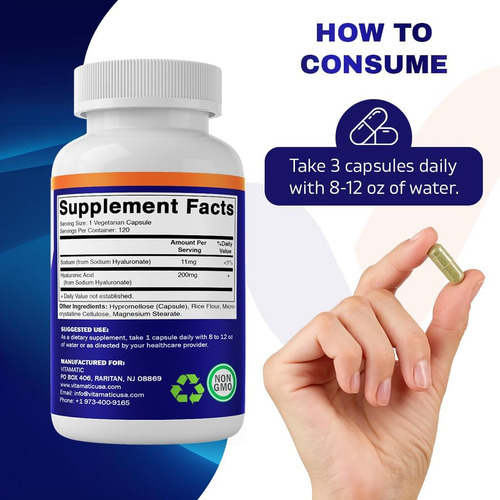 Suplementos De Ácido Hialurônico Vitamatic 200mg - Suporta T - Imagem 3