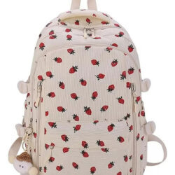 Novo Mochila De Veludo Cotelê E Morango 2024, Linda Mochila