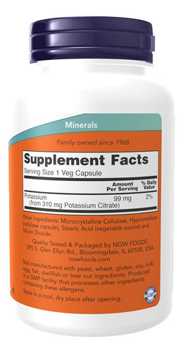 Now Foods Supplements, Citrato De Potássio 99 Mg, Suporta Eq - Imagem 2