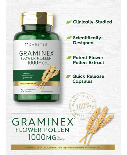 Extrato De Pólen De Flor Carlyle Graminex | 1000mg | 60 Cáps - Imagem 2