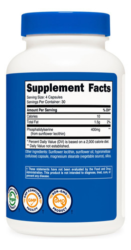 Suplemento Nutricost Fosfatidilserina 400 Mg 120 Cápsulas - Imagem 5