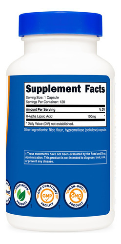 Suplemento Nutricost Ácido R-alfa-lipóico 100mg 120 Cápsulas - Imagem 5
