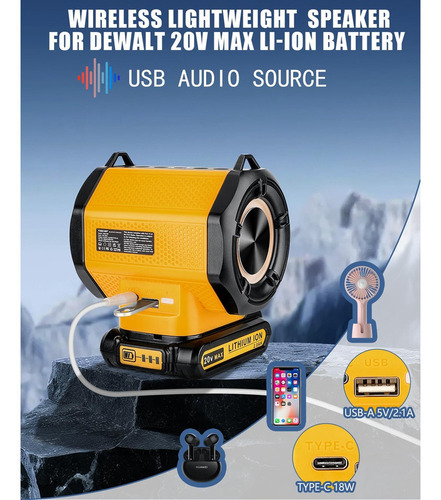 Alto-falante Portátil Sem Fio Bluetooth Sem Fio Para Dewalt - Imagem 7