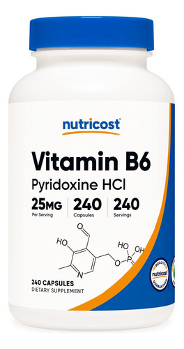 Nutricost Vitamina B6 (piridoxina Hcl) 25mg, 240 Cápsulas -