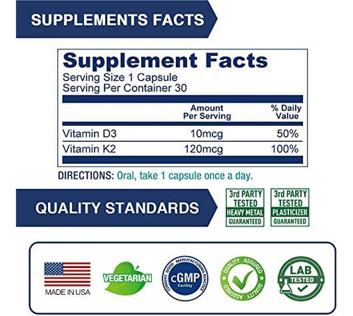 Lovita Vitamina K2 + D3, 400 Ui De Vitamina D3 Vegana E 120 - Imagem 4