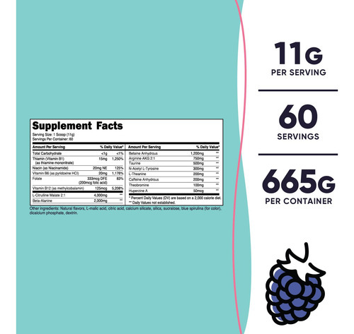 Pó Pré-treino Nutricost Blue Raspberry 60 Porções - Imagem 3