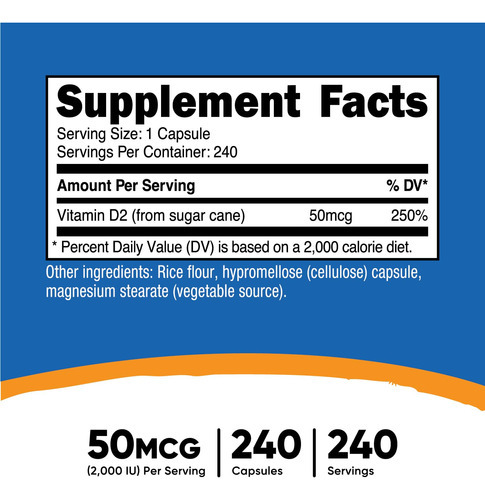 Suplemento Nutricost Vitamina D2 2000 Ui 240 Cápsulas Vegana - Imagem 3