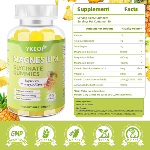 Gommias De Glicinato De Magnésio Ykeoi 500 Mg, Complexo De M - Imagem 2