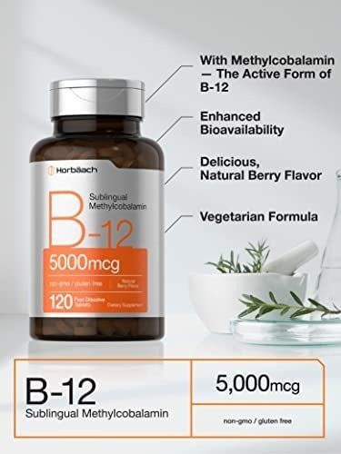 Vitamina B-12 Marca Horbaach, 5000 Mcg, 120 Comprimidos - Imagem 3