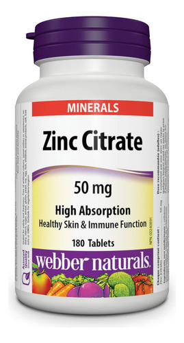 Naturals Citrato De Zinco 50 Mg, 180 Comprimidos