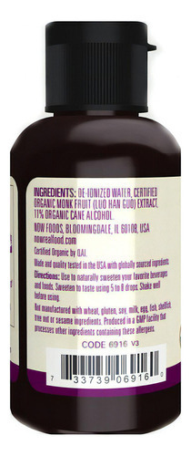 Fruta Dos Monges Adoçante Líquido 59ml Monk Fruit Now Foods - Imagem 3