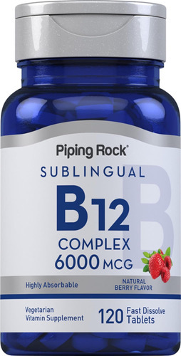 Vitamina B-12 Marca Piping Rock, 6000 Mcg, 120 Pastilhas