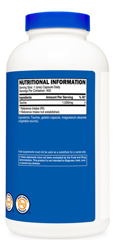 Suplemento Nutricost Taurine 1000mg 400 Cápsulas - Imagem 5
