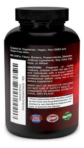 Cápsulas De Carvão Ativado Orgânico Divine Bounty - 600mg Pí - Imagem 2