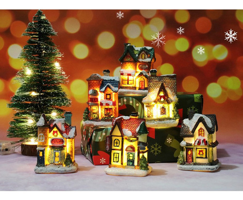 - 6 Peças De Led Em Miniatura Casa De Natal Iluminada Igreja - Imagem 7