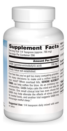 Source Naturals Serene Science Gaba, 750 Mg - 8 Onças Em Pó - Imagem 3