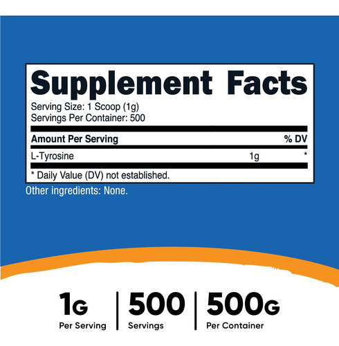 Suplemento Nutricost L-tirosina Em Pó 500g 1000mg/porção - Imagem 3