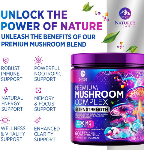 Mistura De Suplemento De Cogumelo Em Pó - Lions Mane, Chaga, - Imagem 5