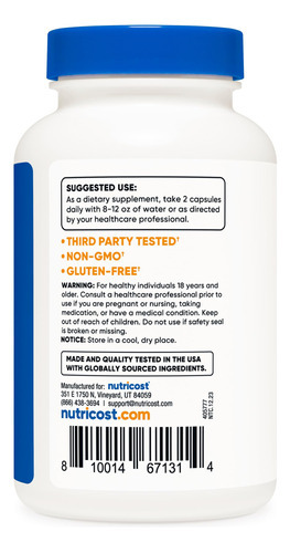 Suplemento Nutricost L-prolina 1000 Mg 180 Cápsulas - Imagem 6