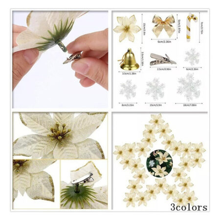 120 Pçs De Flores Natalinas Enfeites Artificial Decorada - Imagem 20