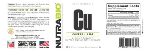 Quelato De Cobre Nutrabio (3mg), Suporte Imunológico - 90 C - Imagem 2