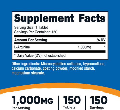 Nutricost L-arginina 1000mg, Comprimidos De Aminoácidos (150 - Imagem 2