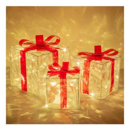 Caixa Ou Conjunto De Presente Iluminado De Natal De 3 Peças. - Imagem 2