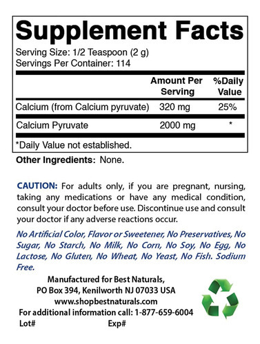 Pó De Piruvato De Cálcio Best Naturals 8 Oz (8 Oz (pacote Co - Imagem 2