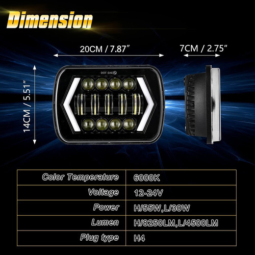 Farol Led 5x7 Troller Rf Wrangler Gmc 3500 Drl - Imagem 4