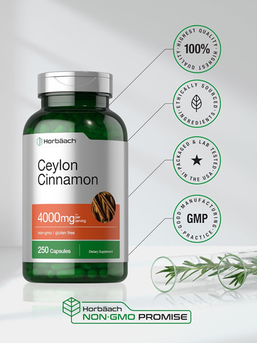 Cápsulas De Canela Horbaach Ceilão 4000mg | Contagem 250 | N - Imagem 6